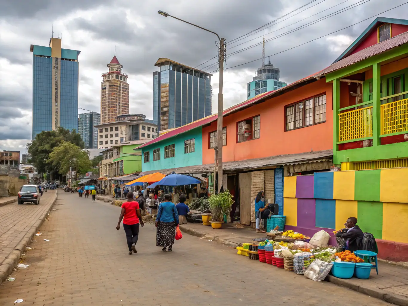 A vibrant marketplace in Nairobi, Kenya, showcasing the economic activity and job creation resulting from PanAfrican Equity's investments in local businesses and industries.